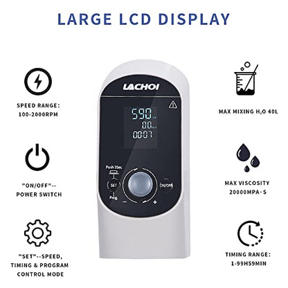 Electric Overhead Stirrer Mixer Lab LCD 2000RPM Timing 40L 20000mPas - size: 40LD