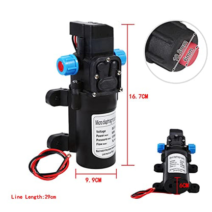 Water Self Priming Pump, DC 12V 60W High Pressure Micro Diaphragm Pump 116PSI Self Priming Sprayer Pump, 5L/Min Flowrate