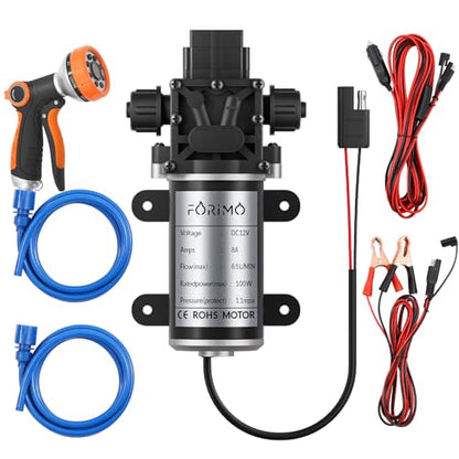 12 Volt Water Pump,100W 1.7GPM 160PSI Portable Pressure Powerful Washing Kit with Shower Head and PVC Hose for RV, Home, Car, Garden, Projects
