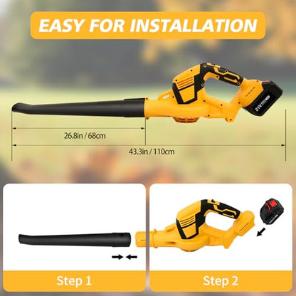 Cordless Leaf Blower 21V 800W 2 x 3.0Ah Rechargeable Batteries - color: Yellow