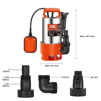 Prostormer 1HP 3700GPH Clean/Dirty Stainless Steel Submersible Sump Pump