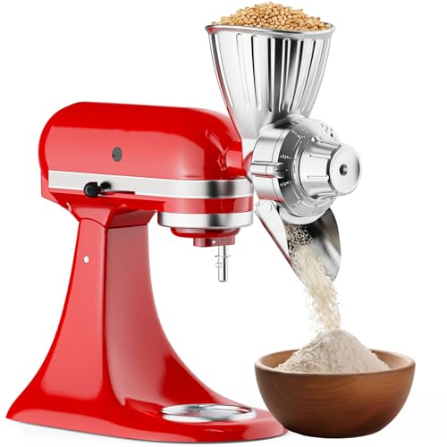 FOCOLLK Grain Mill Attachment for KitchenAid, 9 Levels Flour Mill Grinder | Food-Grade All-Metal Flour Mill for KitchenAid, Dry Low-Oil Grains, Wheat, Oats, Corn, Millet, Coffee Beans