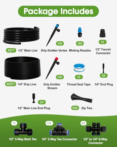 240FT Drip Irrigation System Kit, Quick-Connect Garden Watering System - size: 240FT