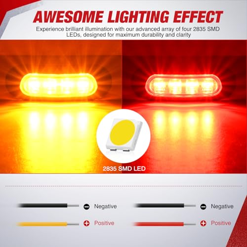 Nilight 3.7" Amber Red Oval Side Marker Light, 4 LED IP68 Waterproof - color: Amber Red 3.7" 20Pcs