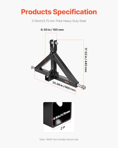 VEVOR 3 Point Hitch Receiver with 2 in Receiver, 3pt Quick Hitch Attachment, 3,000 lbs Capacity, Heavy Duty Tractor Tow Drawbar Adapter, Compatible with Kubota, Mahindra, John Deere, Massey Ferguson - size: ‎25.98 "Lx 17.52 "H, style: No Towing Ball