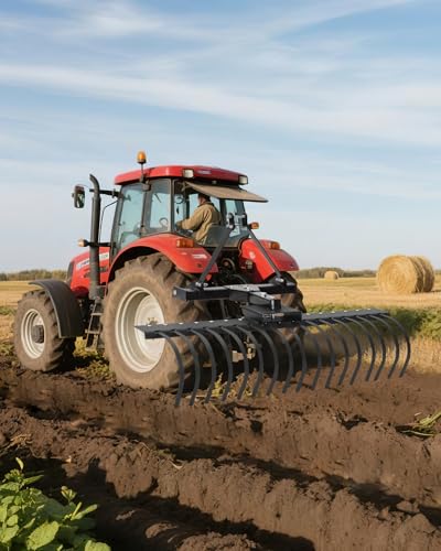 50" Landscape Rake,3 Point Hitch Tractor Rake Category-0 Cat-1 Tractor with 360 Degree Rotation,Replaceable Spring Steel Tines, Quick Mount for Clearing Brush, Raking Arenas, Soil Preparatio50 Landsn - size: 50 Inch