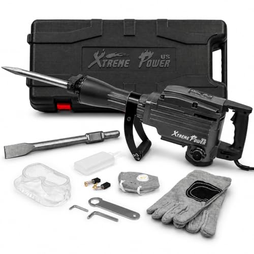 XtremepowerUS Pro-Series 2200W Demolition Electric Jack Hammer Concrete Breaker Power Heavy Duty Include (Flat Chisel and Point Chisel Bit) with Carrying Case - style: 2200W Demolition Jack Hammer (Grey)