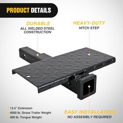Nilight Hitch Extender with Step 2" Receiver 14"x7" Anti-Slip Diamond Plate - color: Hitch Extender with Step
