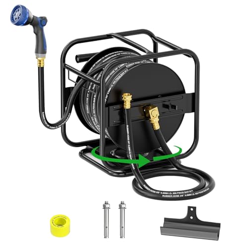 SPECILITE Garden Hose Reel With 100Ft Water Hose, 360° Rotation Frame - size: Rubber 100FT