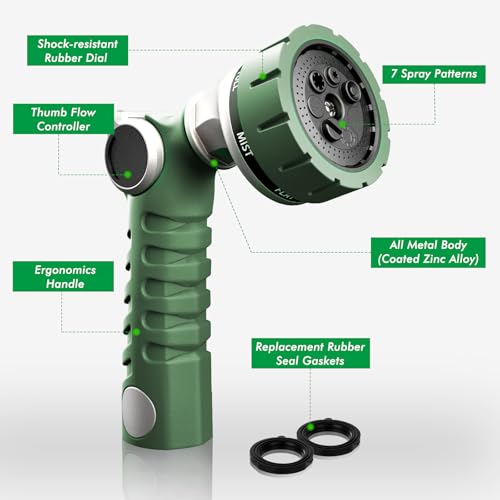 RESTMO Heavy Duty Hose Nozzle, Metal Garden Water Hose Sprayer - color: Green