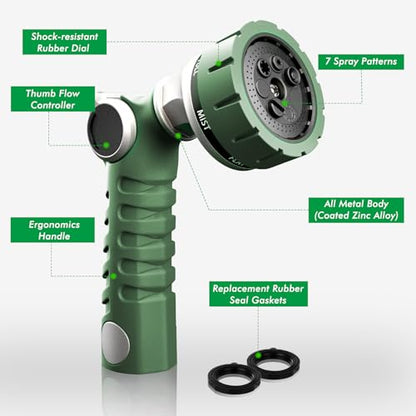 RESTMO Heavy Duty Hose Nozzle, Metal Garden Water Hose Sprayer - color: Green