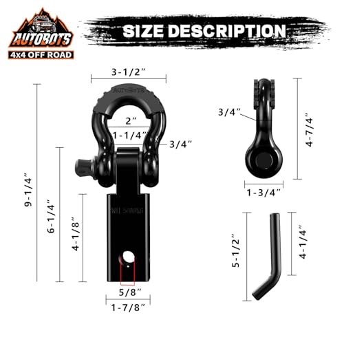 AUTOBOTS Tow Hitch Receiver 2" Shackle Hitch Receiver Black | 45,000 Lbs Break Strength, with 5/8" Pin, 3/4 D Ring Shackle, Towing Accessories for Truck Jeep Trailer Recovery Off-Road - color: BLACK-BLACK