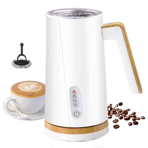 Electric Milk Frother and Steamer, 4-in-1 Milk Steamer with Wood Elements Design, Automatic Hot & Cold Foam Maker for Latte, Cappuccinos, Macchiato, Milk Warmer, Black (white) - color: White