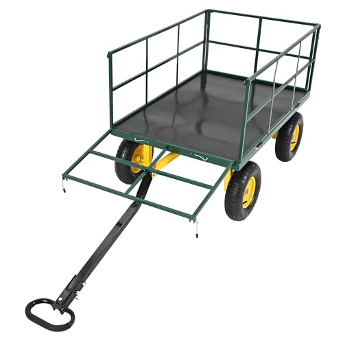 3-in-1 Heavy Duty Garden Cart, 1500 LBS Capacity Utility Wagon with 13 Inch All-Terrain Pneumatic Tires, Removable Side Panels & 180° Adjustable Handle, Convertible Flatbed Trailer for Lawn Yard Farm - color: Green, size: 1500 Lbs