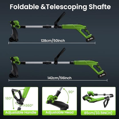 15" Electric Weed Wacker Cordless，2X3.0Ah Battery Powered, Auto Line Feed