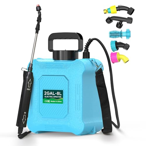 Battery Powered Sprayer 2 Gallon -Lightweight Electric Sprayer for Lawn and Garden Weed/Pest Control, Watering - with Telescopic Wand & 6 Nozzles
