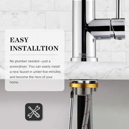 Tohlar Chrome Kitchen Faucets with Pull Down Sprayer and Deck Plate - color: Chrome, style: Standard
