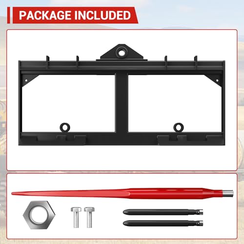 49" Skid Steer Hay Spear Attachment, 2000 Loading Capacity