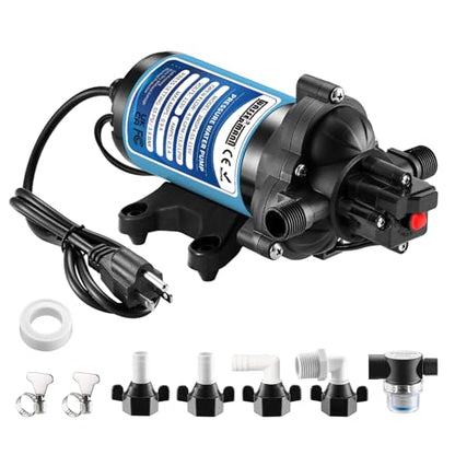 WASSERMANN Water Pressure Pump 115 Volt AC 4.0GPM 55PSI,Water Pump Self Priming Diaphragm Pump with Pressure Switch for Kitchen Bathroom Marine Yacht Garden - color: Blue8