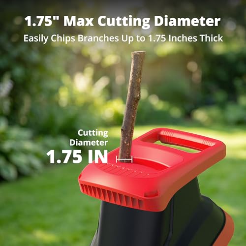 AMERISUN Electric Wood Chipper Shredder 15-Amp, 4200RPM Leaf Mulcher with 1.75-Inch Branch Capacity, Portable Yard Waste Shredder with 50L Collection Bag for Garden, Lawn & Landscaping Cleanup - color: Red