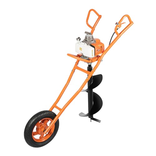 2-Stroke Digging Machine, 63cc 2.2kw Auger Spiral Drill Bit Borer Gas Powered Earth Auger Borer Ground Drill Wheelbarrow Gas Powered Earth Digger with Drill Bit for Farms Orchard Planting (Orange) - color: Orange