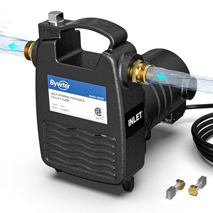 1/2 HP Water Transfer Pump, 1320 GPH, 47 PSI, Brass Connectors, 115V