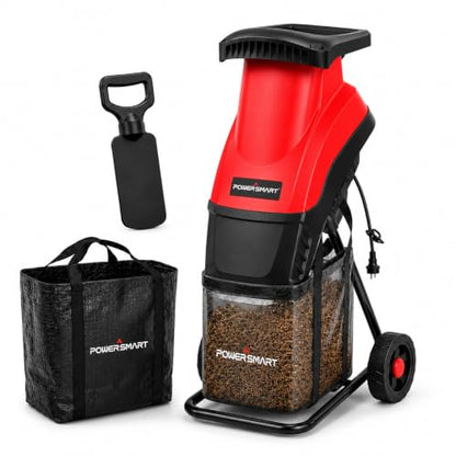 PowerSmart Electric Wood Chipper Shredder, 15-Amp|4500RPM Corded Wood Chipper for Branches Up to 1-5/8 Inch, Portable Yard Waste Shredder with 50L Collection Bag for Garden, Lawn & Landscaping Cleanup