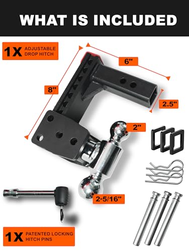 Young Adjustable Trailer Hitch, 2.5 in Receiver, 6 in Drop/Rise - size: 2.5" x 6" Drop