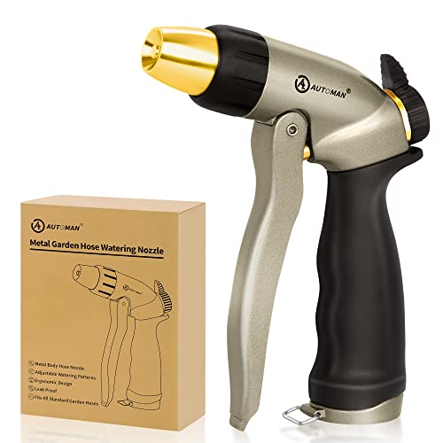 AUTOMAN Garden Hose Nozzle - 100% Metal High Pressure Spray Nozzle, Adjustable Spray Patterns, Labor-Saving, Heavy Duty for Garden Watering, Car Washing, Window Cleaning, Pets Showering - color: Metalic Sand