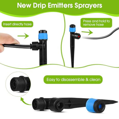 60Pcs Drip Irrigation Emitters – 360° Adjustable Flow for 1/4" Tubing - color: Blue
