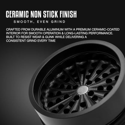 nugbuddy Herb & Spice Grinder | Toothless Mill | Non-Stick Ceramic Coating | Glass Chamber | Storage Compartment | Screen Free | Fluffy Grind | Kitchen Tool