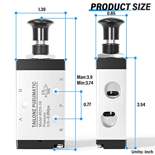 TAILONZ 1/4"NPT 5/2 4R210-08 Manual Valve - size: 1/4"NPT, style: 5 Way 2 Position Manual
