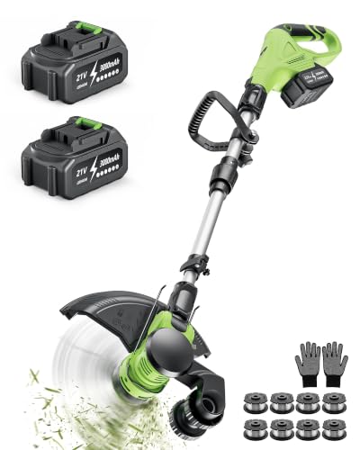 DEGGE Cordless Electric Weed Wacker, 2X 3.0Ah/ 21V/ 12" Battery Weed Eater