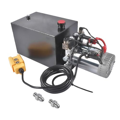12V DC Steel Hydraulic Pump Power Unit, 2 GPM Flow Rate, 12 Quart Metal Reservoir, Double Acting, 3200 PSI Max Pressure, SAE #6 Ports for Dump Trailers, Car Lifts, DIY Hydraulic Systems - size: 12 Quart；Double Acting