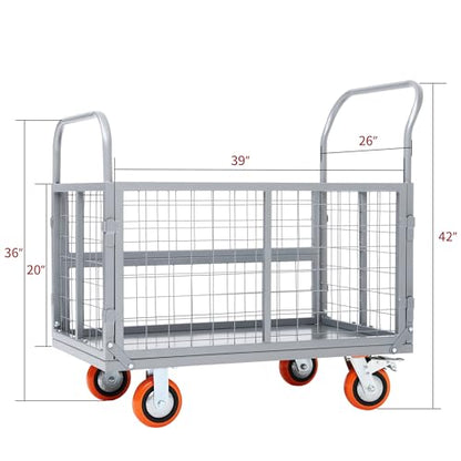 YITAMOTOR 2000lbs Platform Truck Cart w/Cage, 6-in-1 Foldable Flatbed Cart