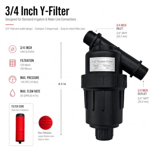 3/4" Drip Irrigation Y Filter: 120 Mesh Screen, Male Thread for Hydroponics