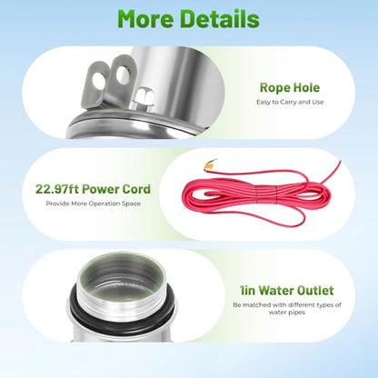Deep Well Submersible Pump, DC 12V 180W Solar Stainless Steel Water Pump 4500R/Min Farm Ranch Irrigation Deep Well Pumps for Fishing Boat Fish Pond Agricultural Irrigation