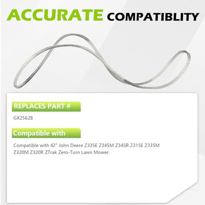 GX25628 Mower Deck Belt for John Deere 42" Z335E Z345M Z345R Z315E Z335M Z320M Z320R ZTrak Zero-Turn Lawn Mower - Aramid Cord, 1/2" x 118.626" - size: 118.626"L x 0.5"W