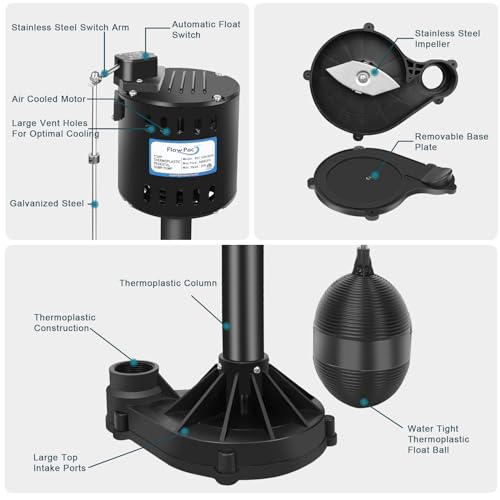 Pedestal Sump Pump Thermoplastic Pedestal Pump 1/3 HP 45GPM-Black - size: AC-Float