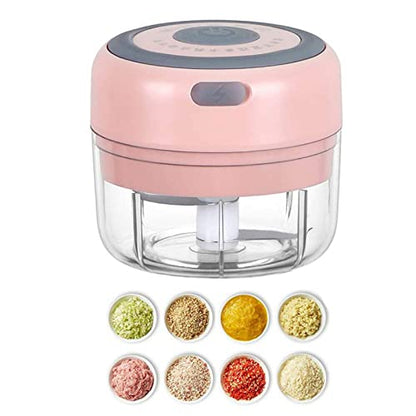 Electric Mini Garlic Mincer, 100ML USB Vegetable Onion Chopper - color: 100ML Pink