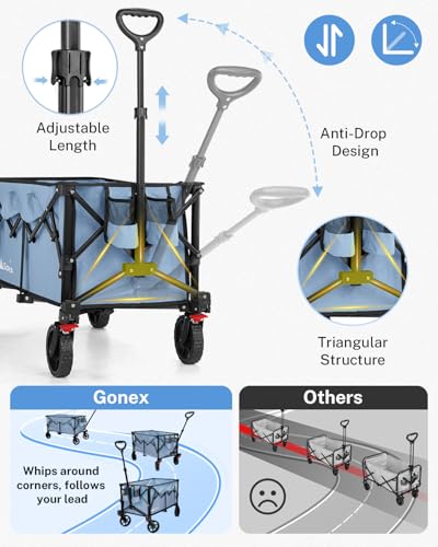 Gonex 38" L Collapsible Wagon Cart Foldable, 220L Folding Utility Cart - color: Blue