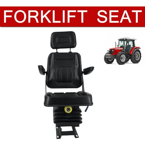 Tractor Suspension Seat, Adjustable Universal Replacement Seat W/Armrest W/Backrest, Compatible with Excavator Skid Loader Dozer (Black)