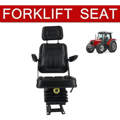 Tractor Suspension Seat, Adjustable Universal Replacement Seat W/Armrest W/Backrest, Compatible with Excavator Skid Loader Dozer (Black)