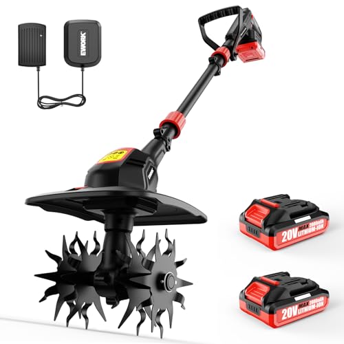 EWORK 20V Cordless Tiller Cultivator, Electric Hand Tiller for Gardening