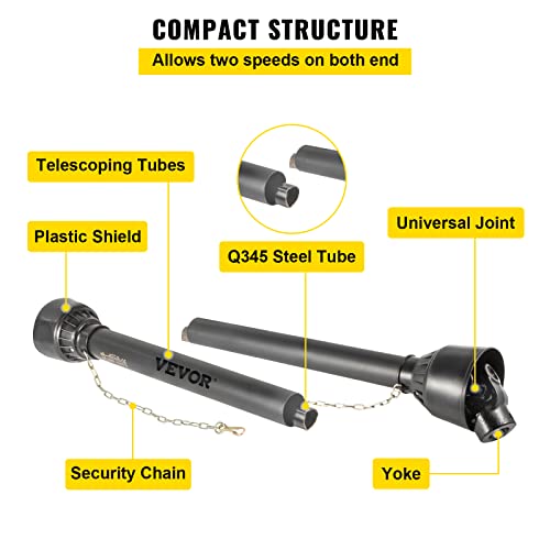 VEVOR PTO Shaft 1-3/8" PTO Drive Shaft 6 Spline Tractor Round Implement End - size: 43"-61"