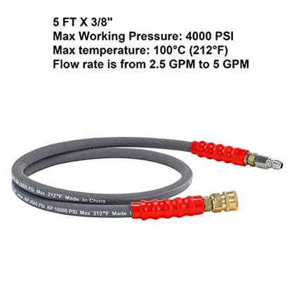 M MINGLE Pressure Washer Jumper Hose, 5 FT Whip Hose for Power Washer - size: 5 FT