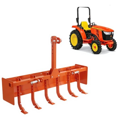 GarveeLife 55" Box Blade for Tractor, Category 0 & 1 - Heavy Duty 6 Adjustable Scarifier Shanks, Land Leveling Grading Attachment for Driveway, Farm, Landscaping
