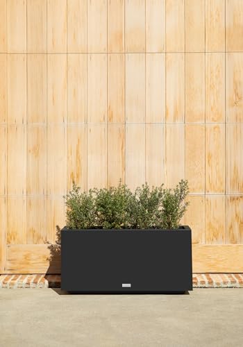 Veradek Block Series Long Box Planter - Rectangular Outdoor Planter - color: Black, size: Medium - 2 Pack