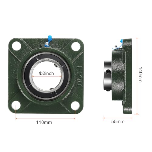 uxcell 2pcs UCF210-32 Pillow Block Bearings 2 inch Bore Self Alignment, Solid Cast Iron Base Square Flange Mounted Chrome Steel Bearings - size: UCF210-32