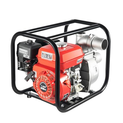 3 Inch Gasoline Engine Water Pump 7.5HP, 4-Stroke Gas Powered Water Pump with Water Pipe, 98.43ft Total Head, 26.25ft Suction, Trash pump for Farm Irrigation, Drainage (3 - Inches)